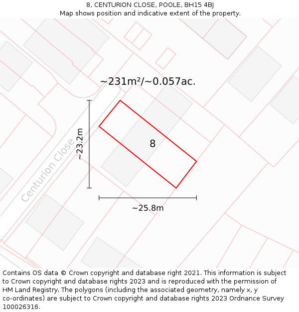 8, CENTURION CLOSE, POOLE, BH15 4BJ: Plot and title map