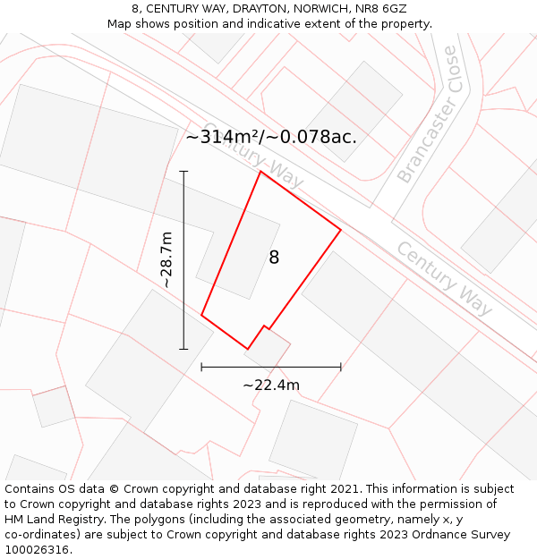 8, CENTURY WAY, DRAYTON, NORWICH, NR8 6GZ: Plot and title map