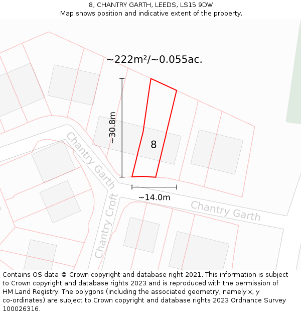 8, CHANTRY GARTH, LEEDS, LS15 9DW: Plot and title map