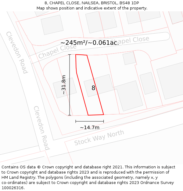 8, CHAPEL CLOSE, NAILSEA, BRISTOL, BS48 1DP: Plot and title map