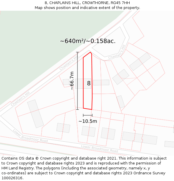 8, CHAPLAINS HILL, CROWTHORNE, RG45 7HH: Plot and title map