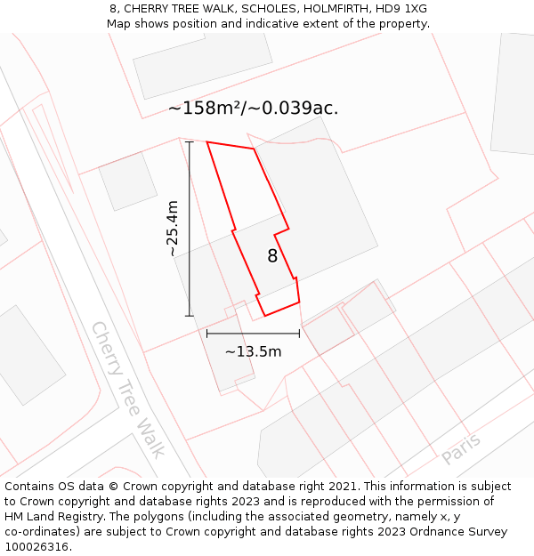 8, CHERRY TREE WALK, SCHOLES, HOLMFIRTH, HD9 1XG: Plot and title map