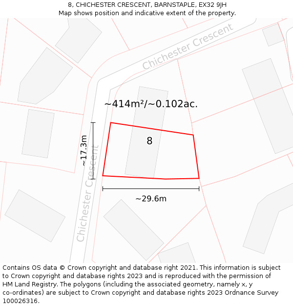 8, CHICHESTER CRESCENT, BARNSTAPLE, EX32 9JH: Plot and title map