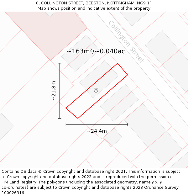 8, COLLINGTON STREET, BEESTON, NOTTINGHAM, NG9 1FJ: Plot and title map