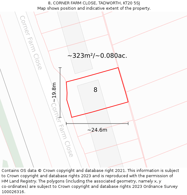 8, CORNER FARM CLOSE, TADWORTH, KT20 5SJ: Plot and title map