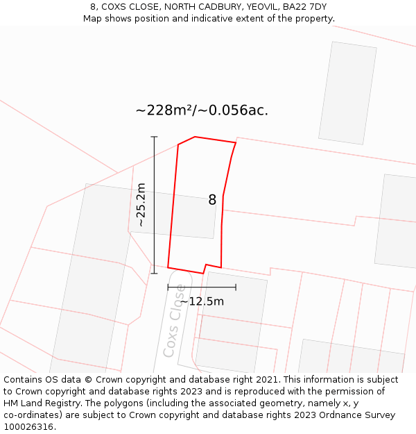 8, COXS CLOSE, NORTH CADBURY, YEOVIL, BA22 7DY: Plot and title map