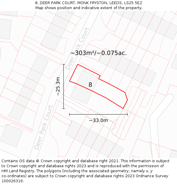 8, DEER PARK COURT, MONK FRYSTON, LEEDS, LS25 5EZ: Plot and title map