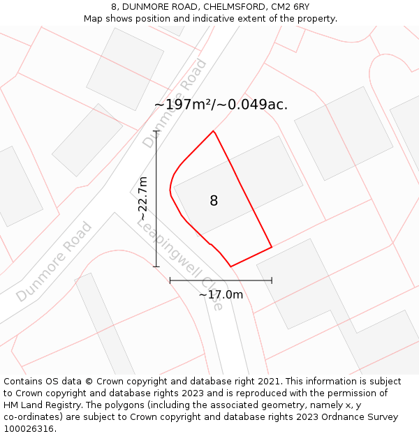 8, DUNMORE ROAD, CHELMSFORD, CM2 6RY: Plot and title map