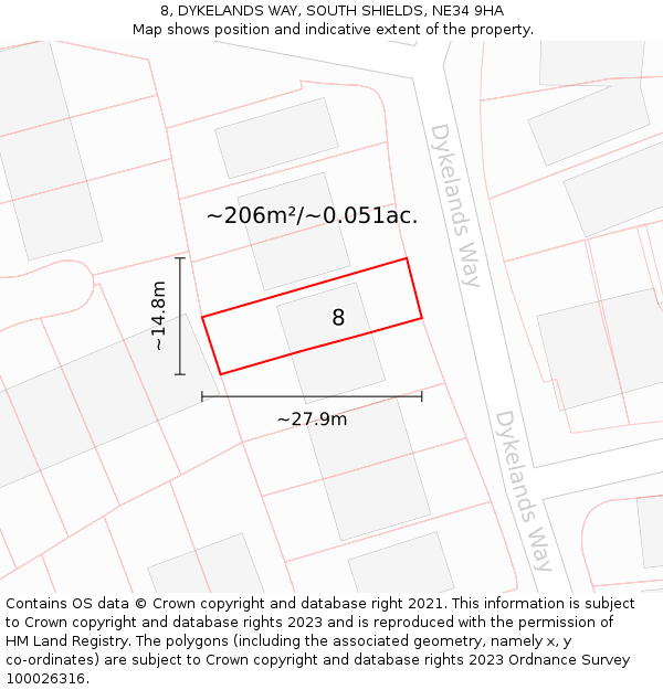 8, DYKELANDS WAY, SOUTH SHIELDS, NE34 9HA: Plot and title map