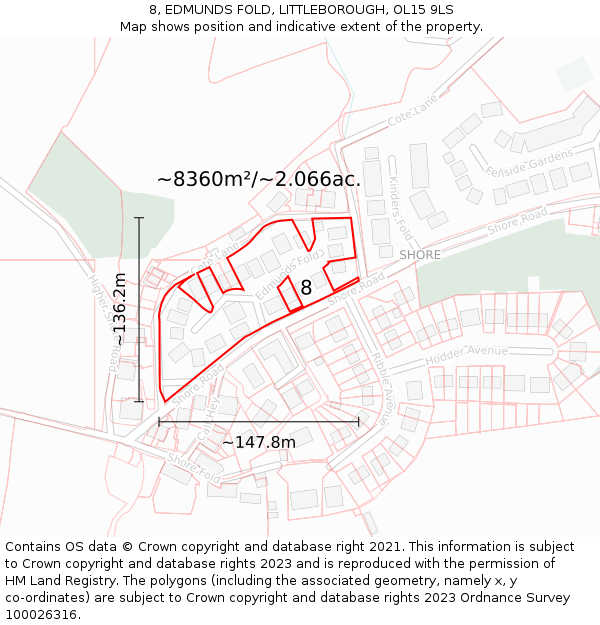 8, EDMUNDS FOLD, LITTLEBOROUGH, OL15 9LS: Plot and title map