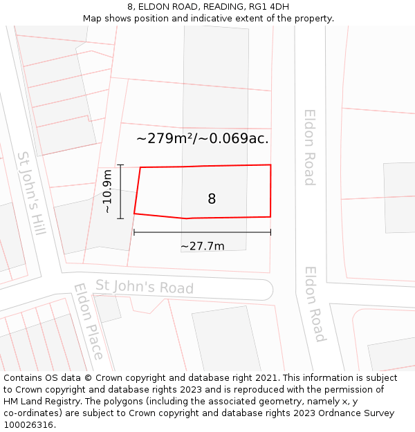 8, ELDON ROAD, READING, RG1 4DH: Plot and title map
