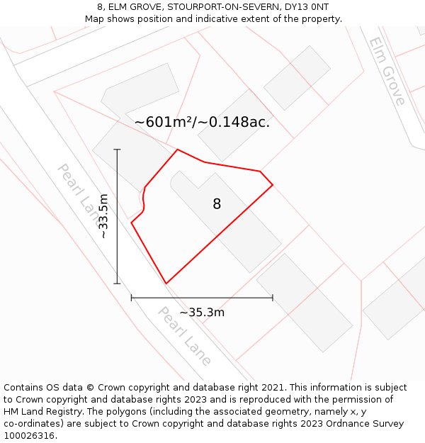 8, ELM GROVE, STOURPORT-ON-SEVERN, DY13 0NT: Plot and title map