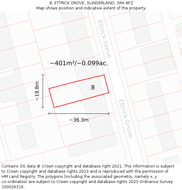 8, ETTRICK GROVE, SUNDERLAND, SR4 8PZ: Plot and title map