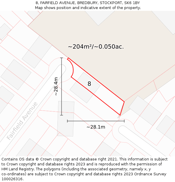 8, FAIRFIELD AVENUE, BREDBURY, STOCKPORT, SK6 1BY: Plot and title map