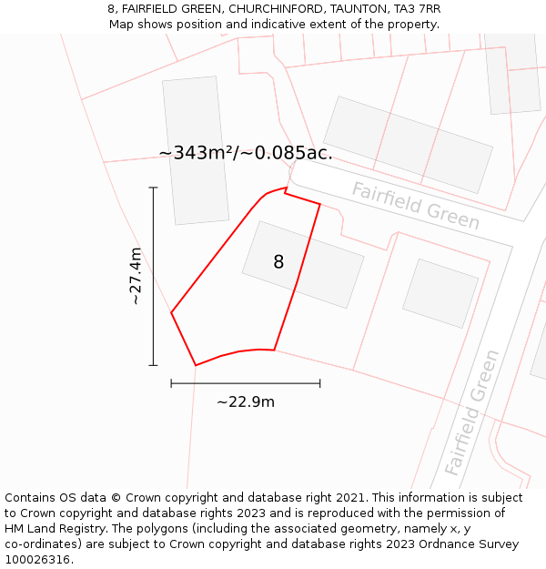 8, FAIRFIELD GREEN, CHURCHINFORD, TAUNTON, TA3 7RR: Plot and title map