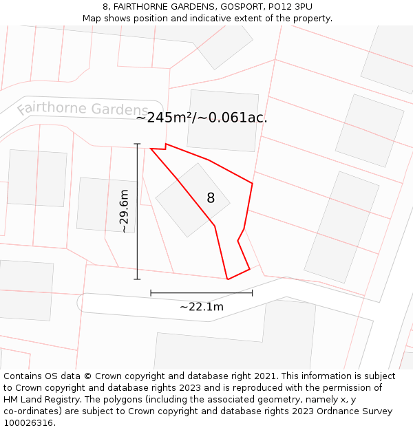 8, FAIRTHORNE GARDENS, GOSPORT, PO12 3PU: Plot and title map