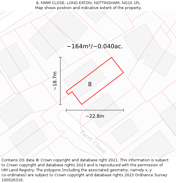 8, FARM CLOSE, LONG EATON, NOTTINGHAM, NG10 1PL: Plot and title map