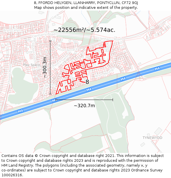 8, FFORDD HELYGEN, LLANHARRY, PONTYCLUN, CF72 9GJ: Plot and title map