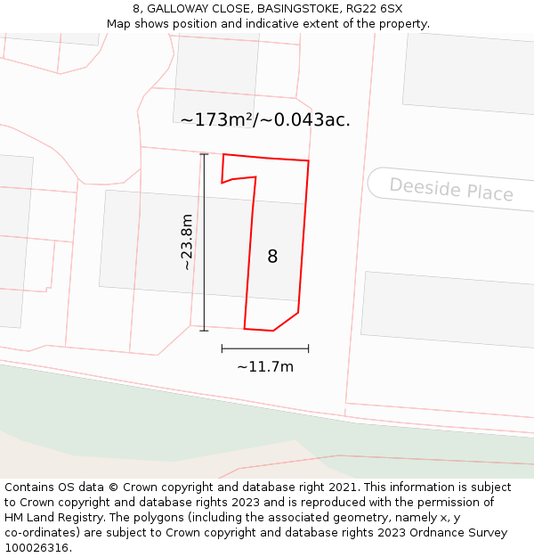 8, GALLOWAY CLOSE, BASINGSTOKE, RG22 6SX: Plot and title map