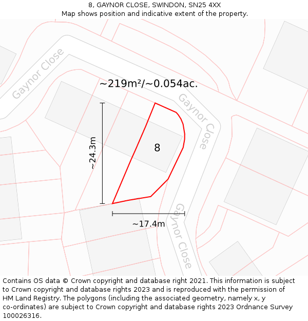 8, GAYNOR CLOSE, SWINDON, SN25 4XX: Plot and title map