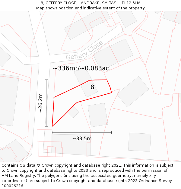 8, GEFFERY CLOSE, LANDRAKE, SALTASH, PL12 5HA: Plot and title map