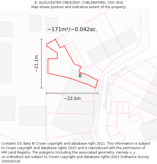 8, GLOUCESTER CRESCENT, CHELMSFORD, CM1 4NG: Plot and title map