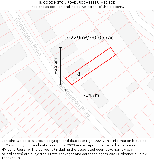 8, GODDINGTON ROAD, ROCHESTER, ME2 3DD: Plot and title map