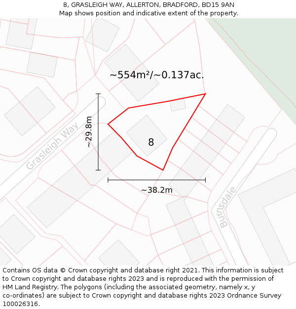 8, GRASLEIGH WAY, ALLERTON, BRADFORD, BD15 9AN: Plot and title map