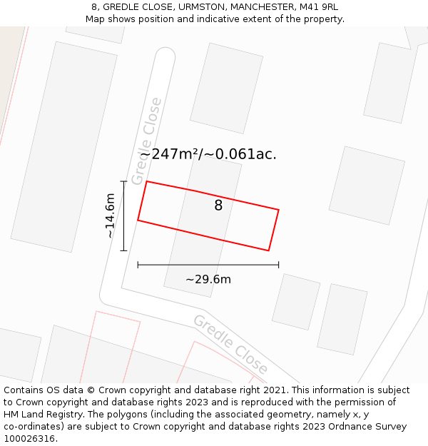 8, GREDLE CLOSE, URMSTON, MANCHESTER, M41 9RL: Plot and title map