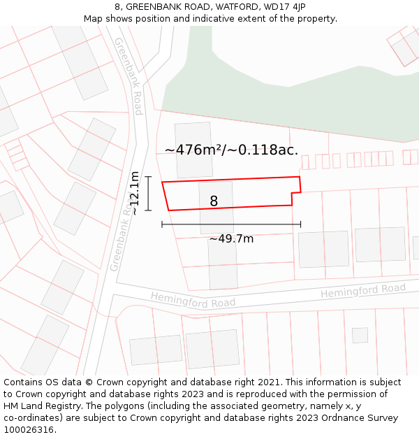 8, GREENBANK ROAD, WATFORD, WD17 4JP: Plot and title map