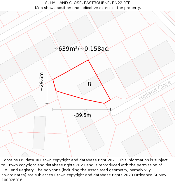 8, HALLAND CLOSE, EASTBOURNE, BN22 0EE: Plot and title map