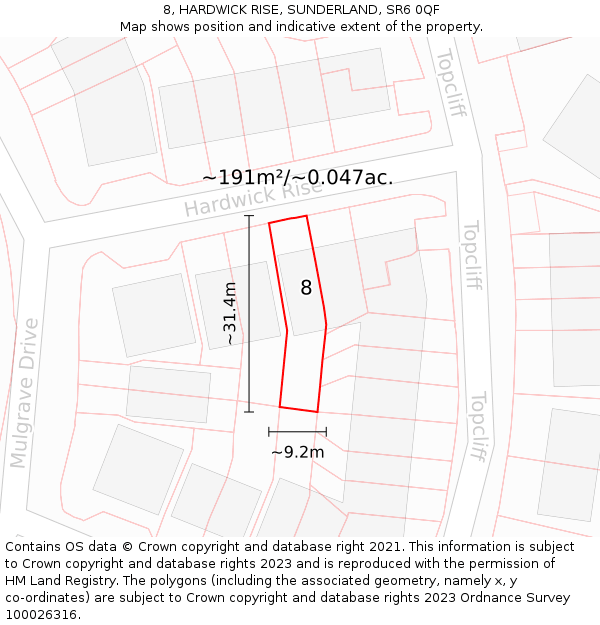 8, HARDWICK RISE, SUNDERLAND, SR6 0QF: Plot and title map