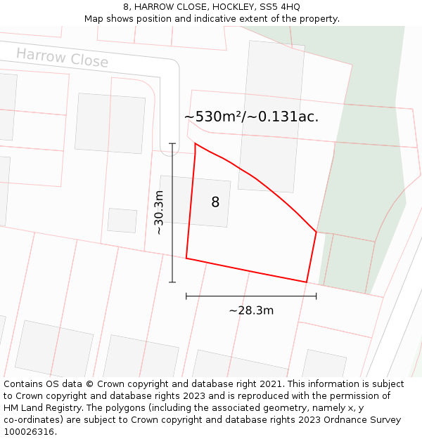8, HARROW CLOSE, HOCKLEY, SS5 4HQ: Plot and title map