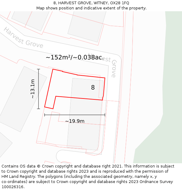 8, HARVEST GROVE, WITNEY, OX28 1FQ: Plot and title map