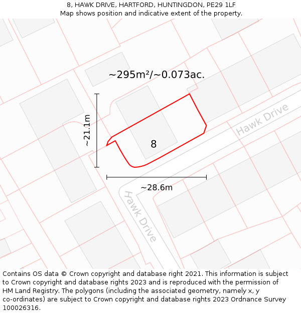 8, HAWK DRIVE, HARTFORD, HUNTINGDON, PE29 1LF: Plot and title map