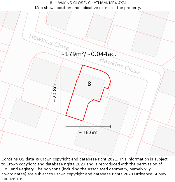 8, HAWKINS CLOSE, CHATHAM, ME4 4XN: Plot and title map