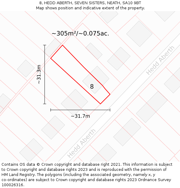 8, HEDD ABERTH, SEVEN SISTERS, NEATH, SA10 9BT: Plot and title map