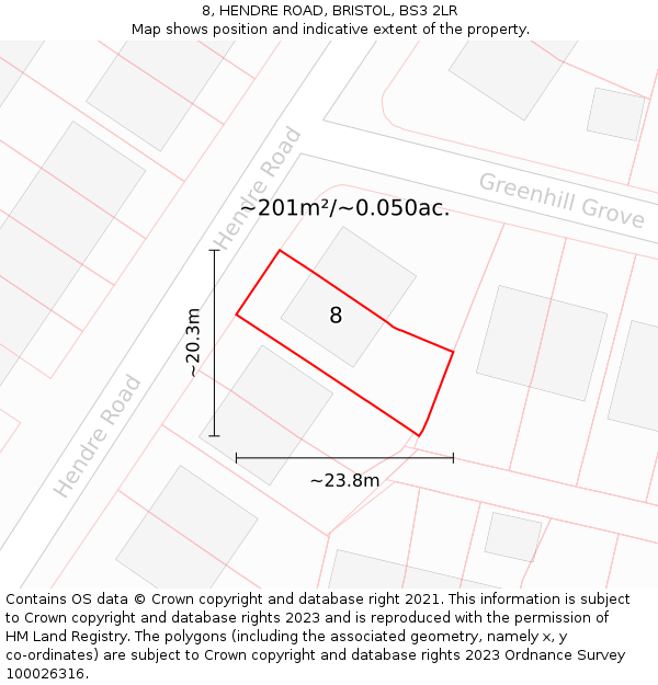 8, HENDRE ROAD, BRISTOL, BS3 2LR: Plot and title map