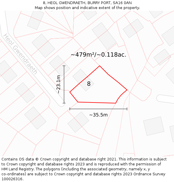 8, HEOL GWENDRAETH, BURRY PORT, SA16 0AN: Plot and title map