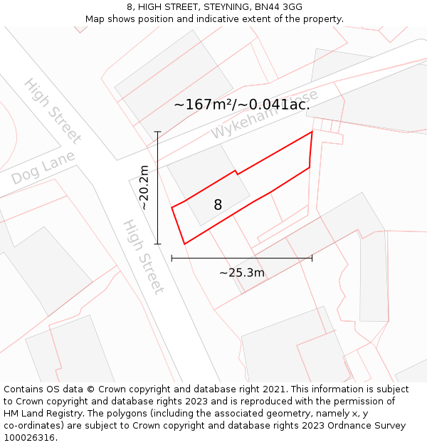 8, HIGH STREET, STEYNING, BN44 3GG: Plot and title map