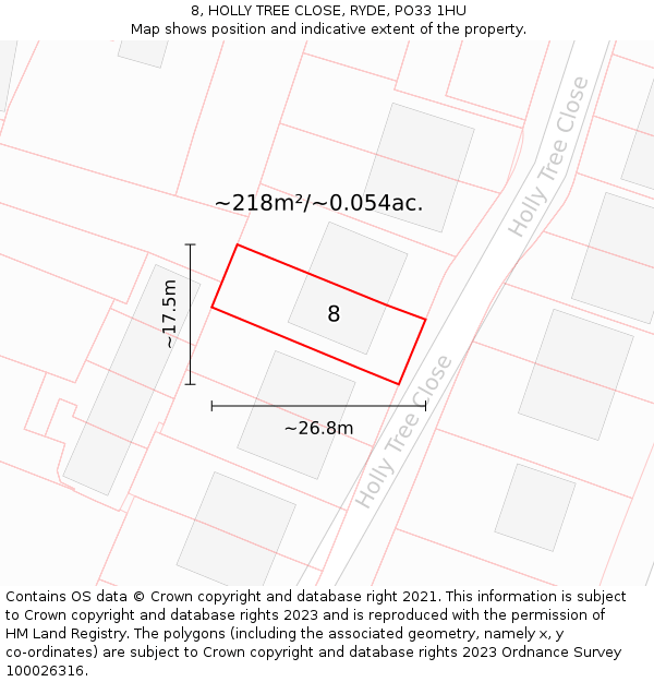 8, HOLLY TREE CLOSE, RYDE, PO33 1HU: Plot and title map