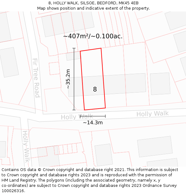 8, HOLLY WALK, SILSOE, BEDFORD, MK45 4EB: Plot and title map