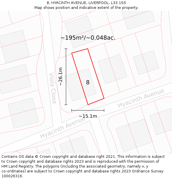 8, HYACINTH AVENUE, LIVERPOOL, L33 1SS: Plot and title map