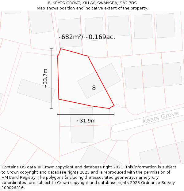 8, KEATS GROVE, KILLAY, SWANSEA, SA2 7BS: Plot and title map