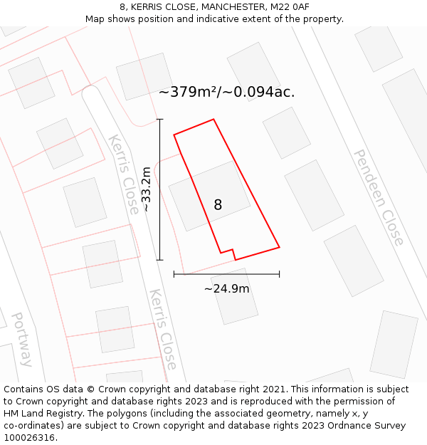 8, KERRIS CLOSE, MANCHESTER, M22 0AF: Plot and title map