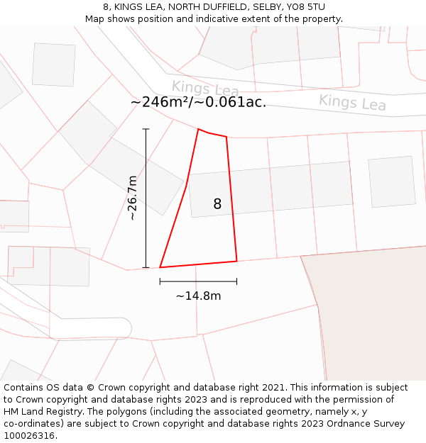 8, KINGS LEA, NORTH DUFFIELD, SELBY, YO8 5TU: Plot and title map