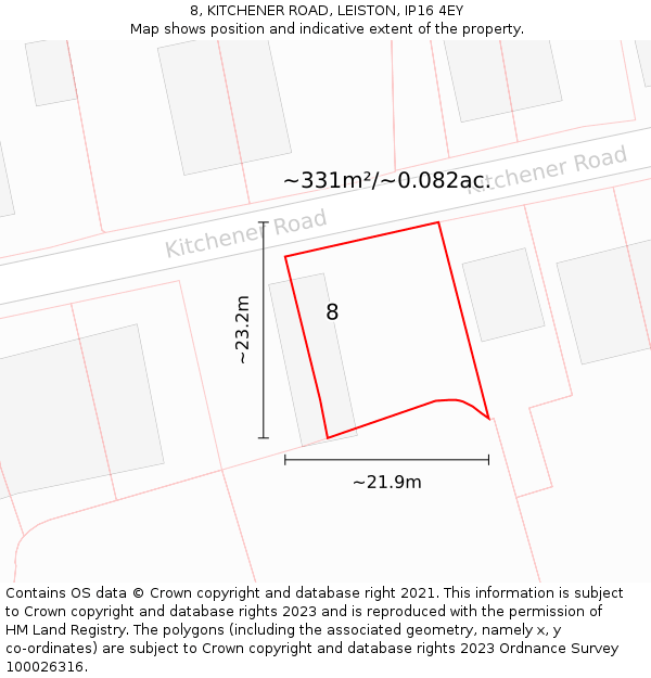 8, KITCHENER ROAD, LEISTON, IP16 4EY: Plot and title map