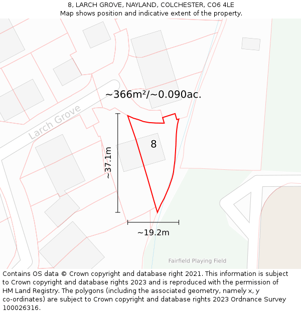 8, LARCH GROVE, NAYLAND, COLCHESTER, CO6 4LE: Plot and title map