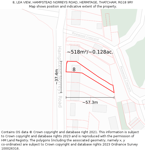 8, LEA VIEW, HAMPSTEAD NORREYS ROAD, HERMITAGE, THATCHAM, RG18 9RY: Plot and title map