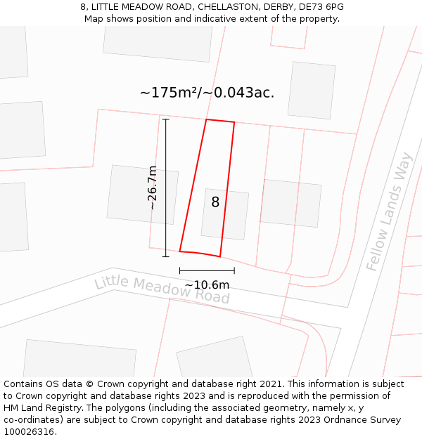 8, LITTLE MEADOW ROAD, CHELLASTON, DERBY, DE73 6PG: Plot and title map